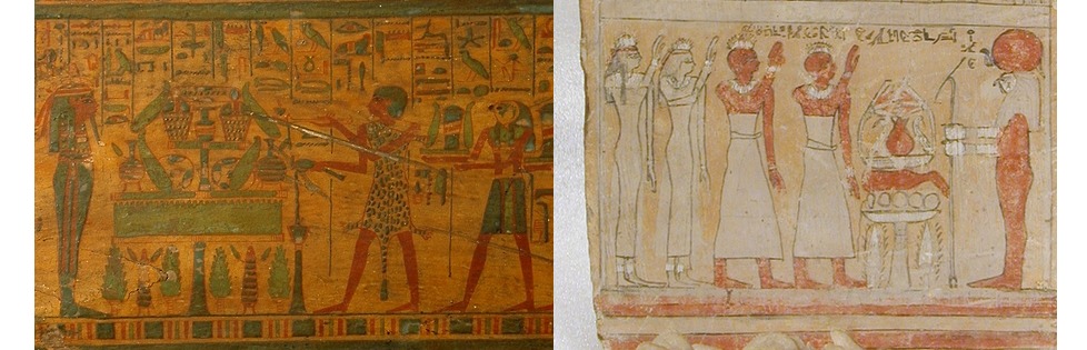 two panels of egyptian hieroglyphs.
