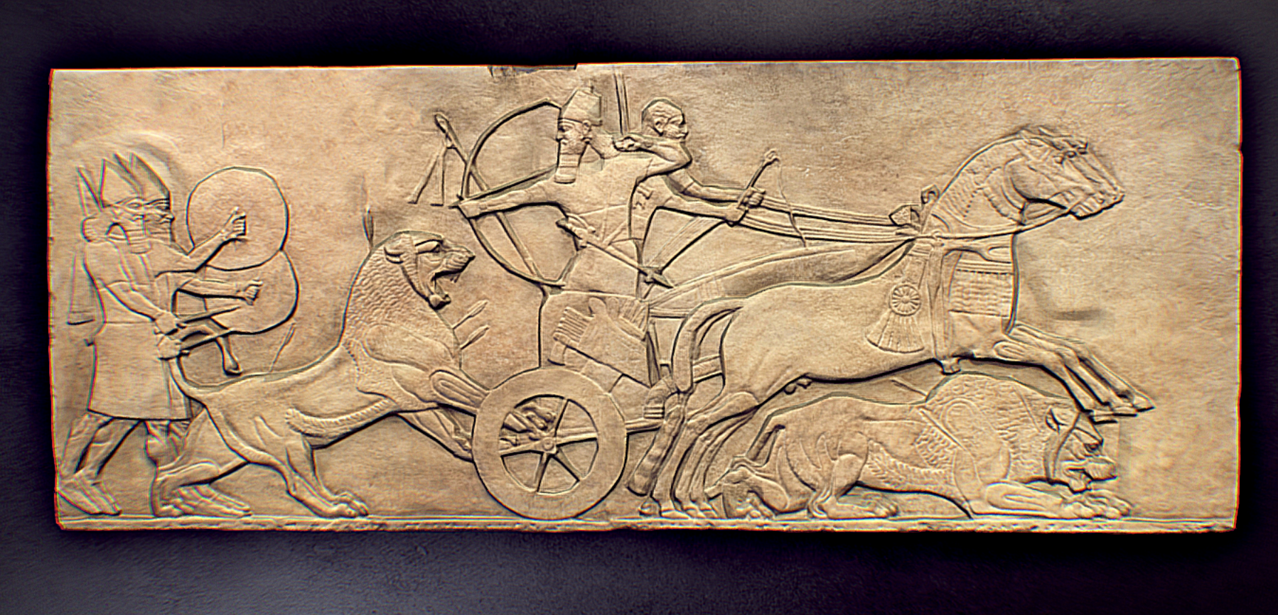 Stele of a scene of a men and dogs in Mesopotamia.