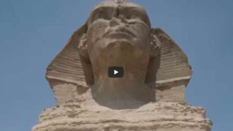 looking up at the Great Sphinx's head.