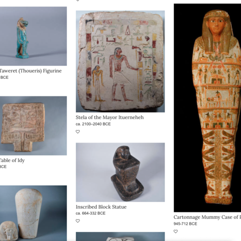 view of collections database with object pictures.