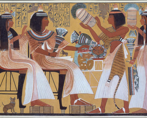 Ipuy and Wife Receive Offerings from Their Children (substantially restored), facsimile (tempera on paper) by Norman de Garis Davies (1865–1941).