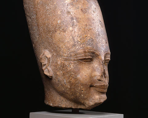 mounted sculpture head of amenhotep III.